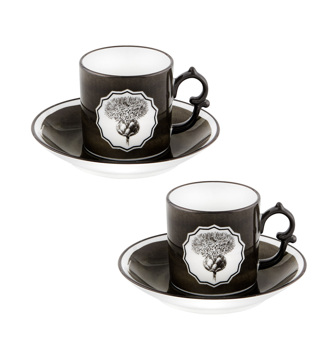 HERBARIAE SET 2 COFFEE CUPS AND SAUCER BLACK