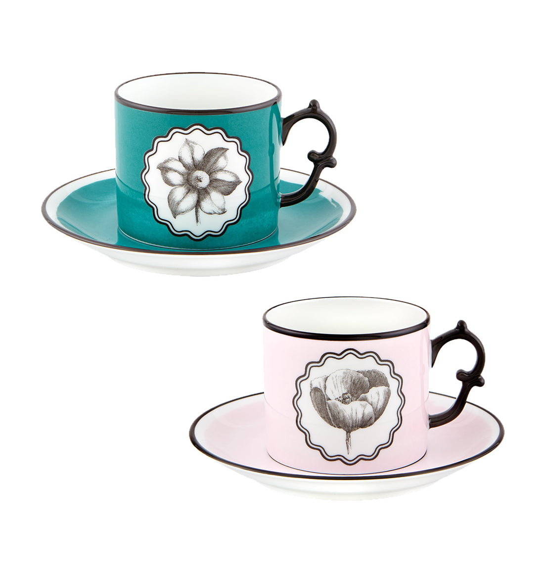 HERBARIAE SET 2 TEA CUPS AND SAUCER PINK AND PEACO