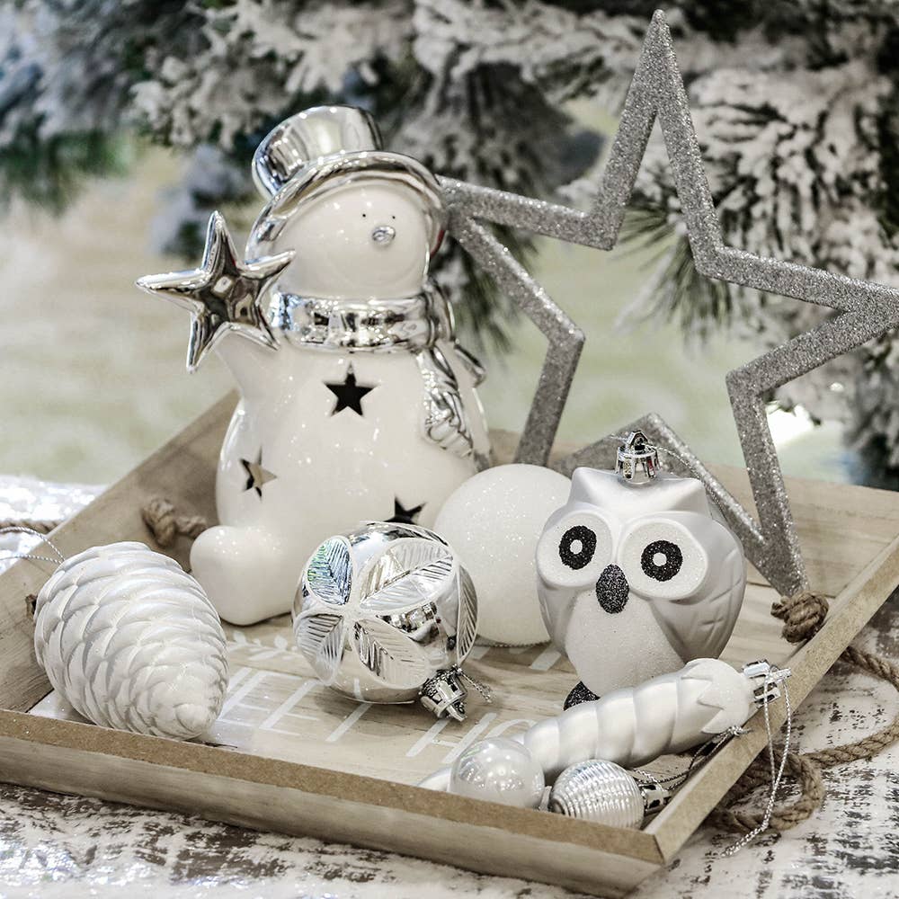 Winter Woodlands Large White and Silver  90 Pieces Christmas Ornament Set