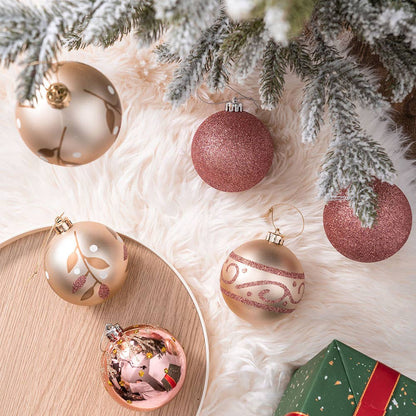 Glamorous and Cute Shiny Pink and Rose Gold Christmas Ornament Set of 12