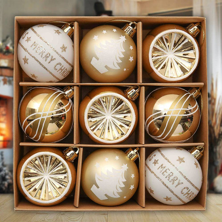 Elegant Gold and Glitter 9 Piece Christmas Ornament Set