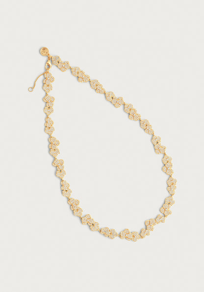 Orchid White Pavé Necklace, Gold