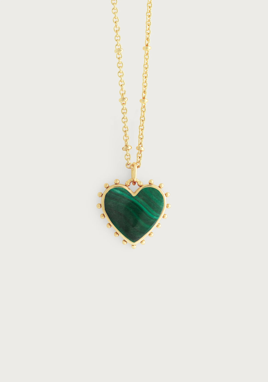 Heart With Stone Pendant Necklace - Malachite