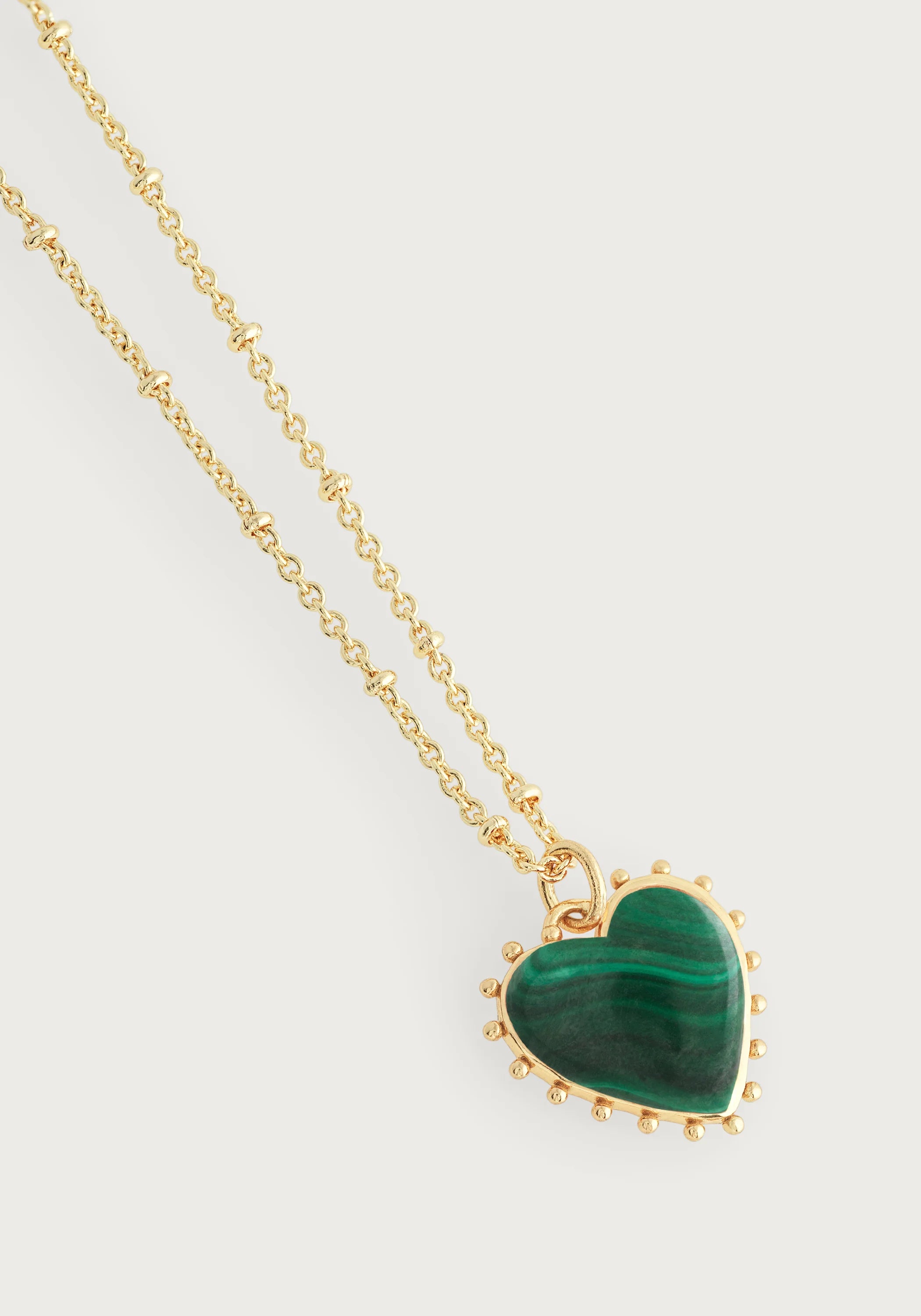 Heart With Stone Pendant Necklace - Malachite