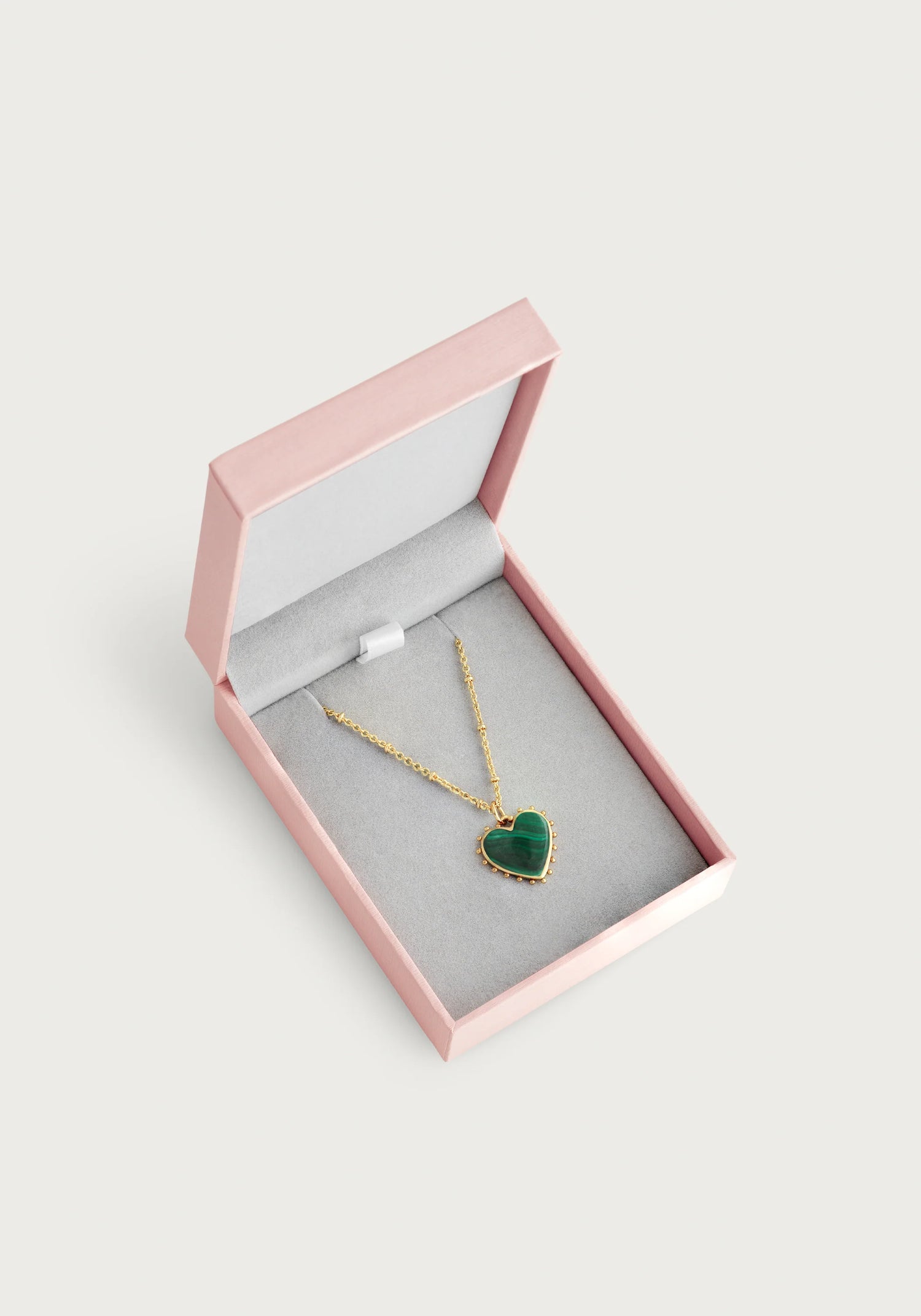 Heart With Stone Pendant Necklace - Malachite