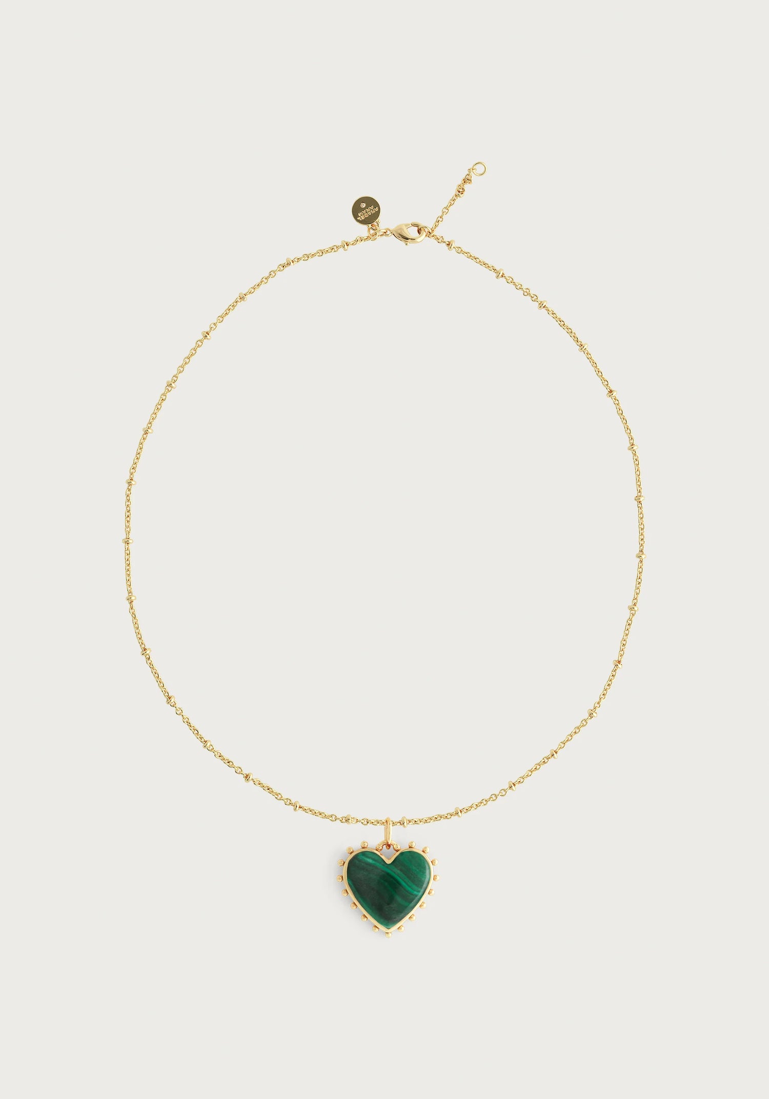 Heart With Stone Pendant Necklace - Malachite