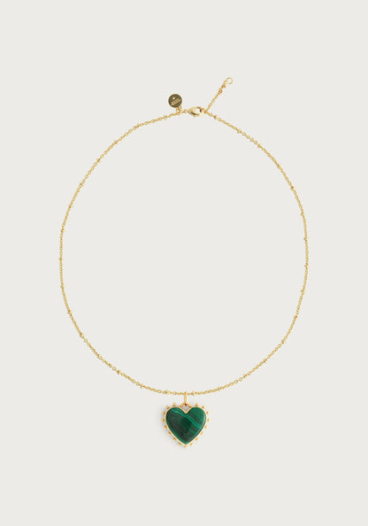 Heart With Stone Pendant Necklace - Malachite