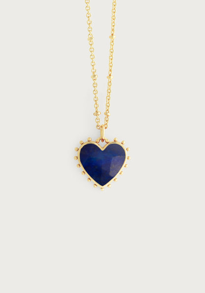 Heart With Stone Pendant Necklace - Lapis