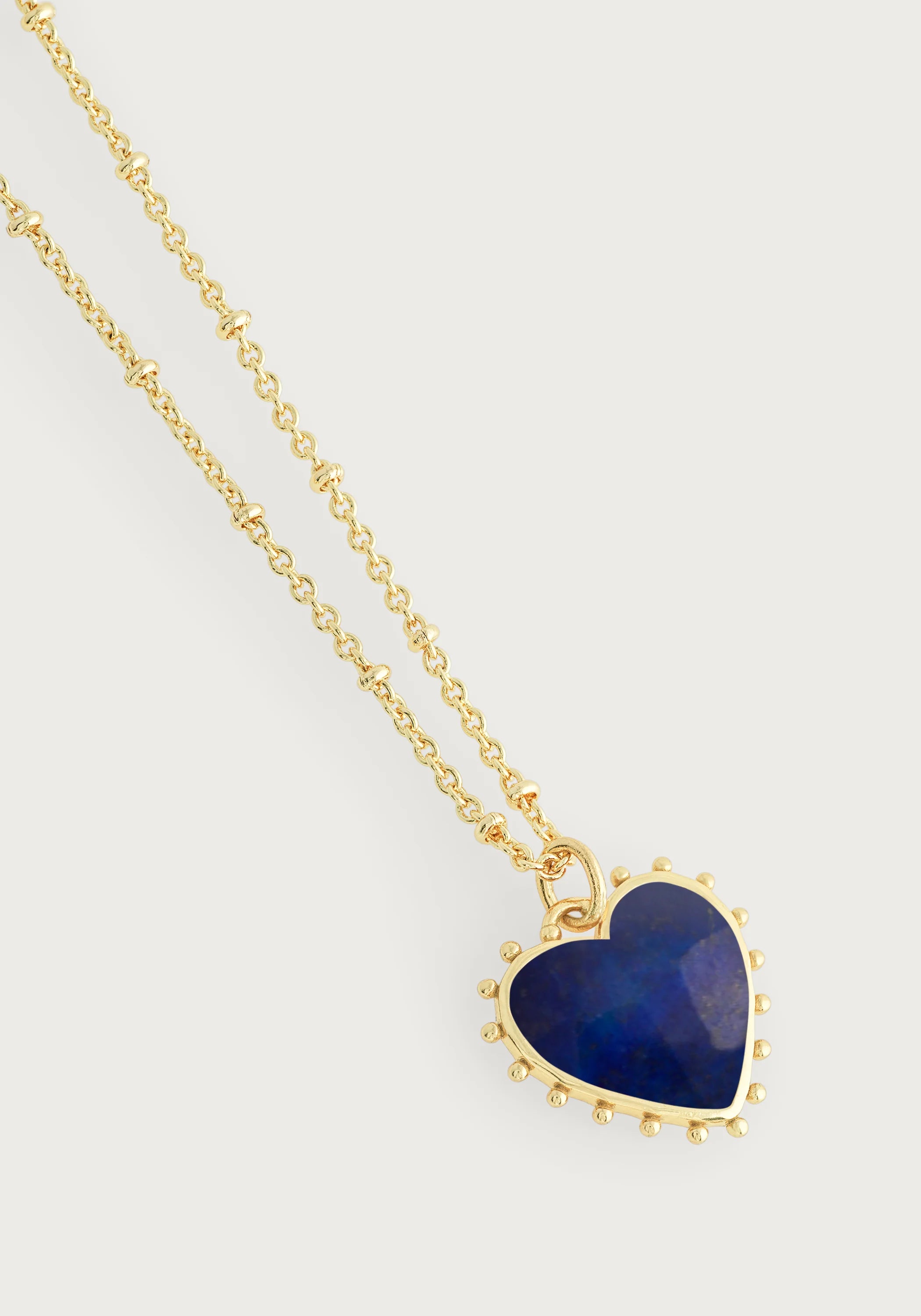 Heart With Stone Pendant Necklace - Lapis