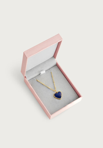 Heart With Stone Pendant Necklace - Lapis