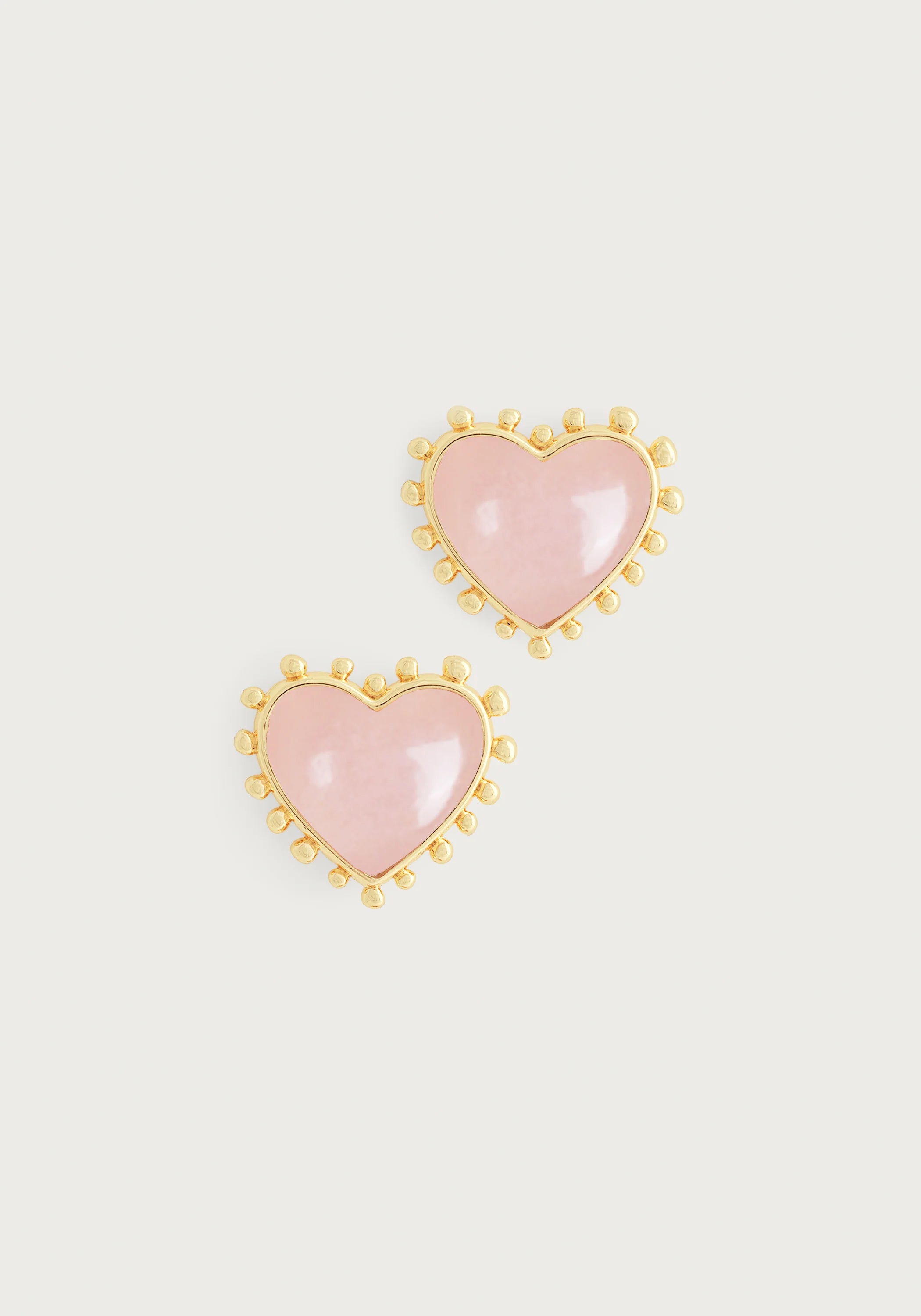 Heart With Stone Stud Earrings - Rose Quartz
