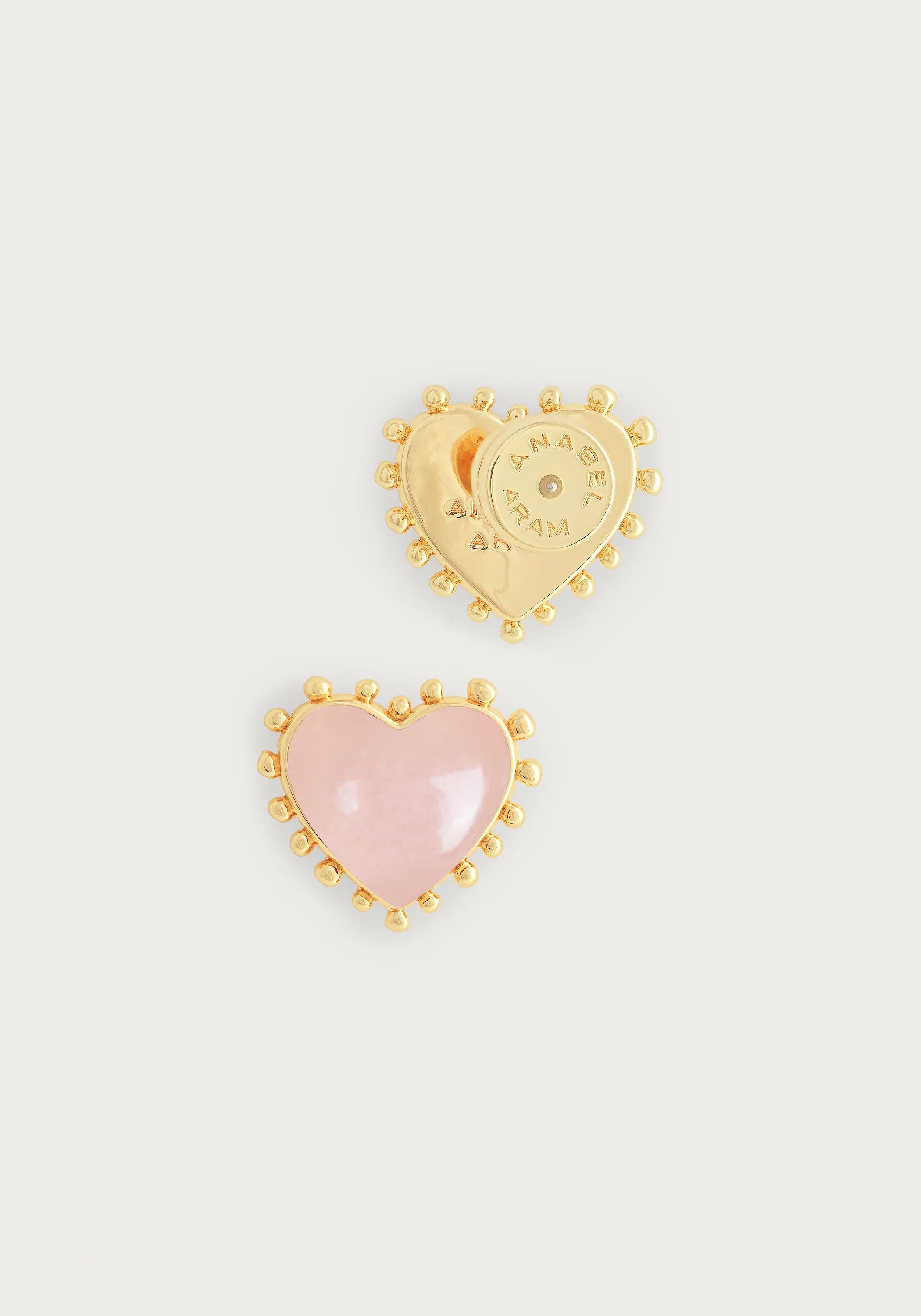 Heart With Stone Stud Earrings - Rose Quartz