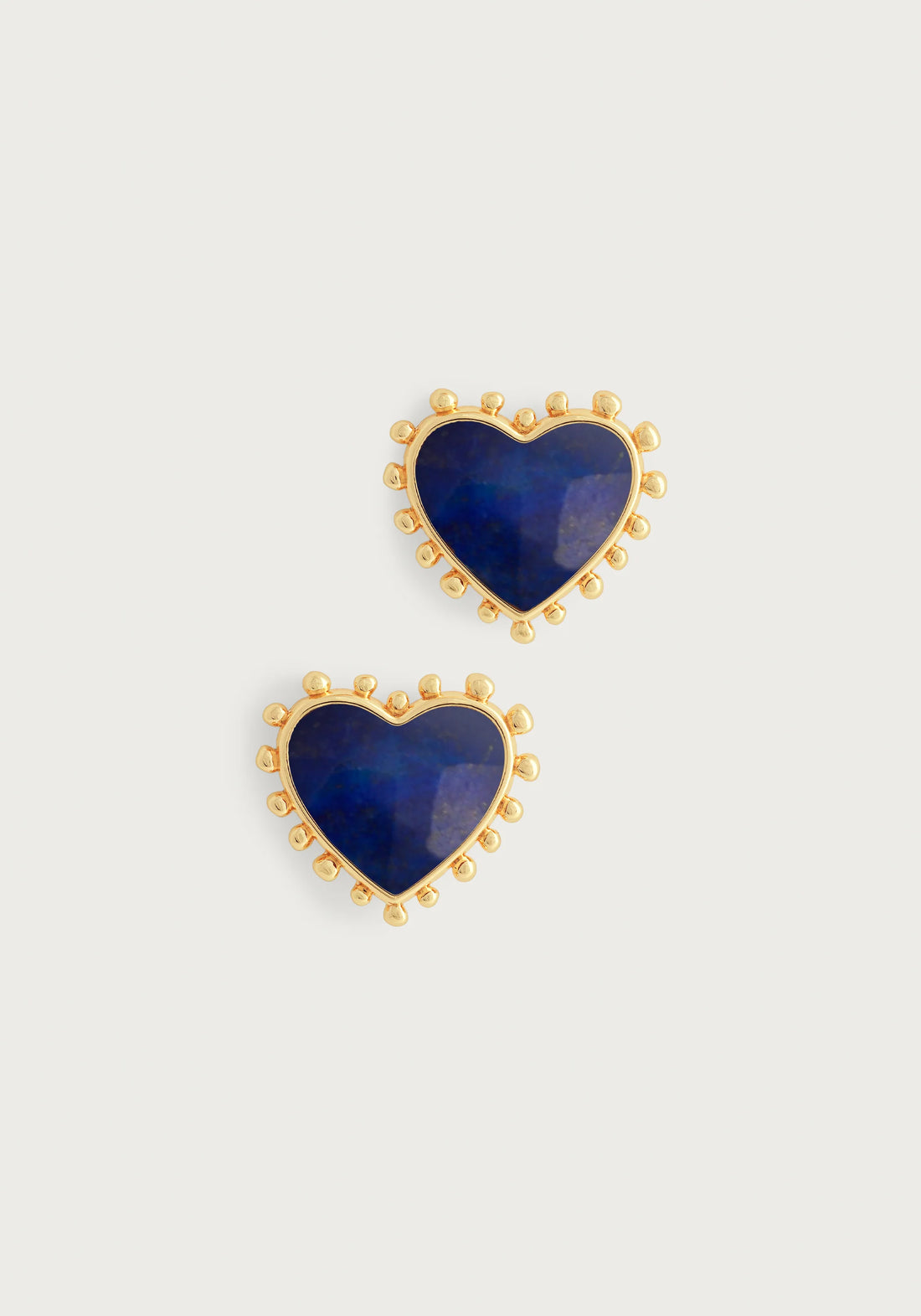 Heart With Stone Stud Earrings - Lapis