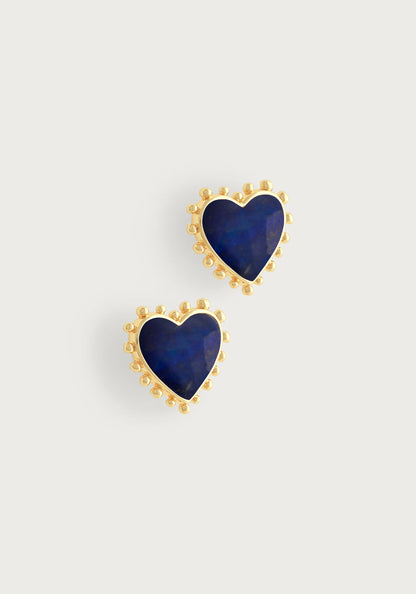 Heart With Stone Stud Earrings - Lapis