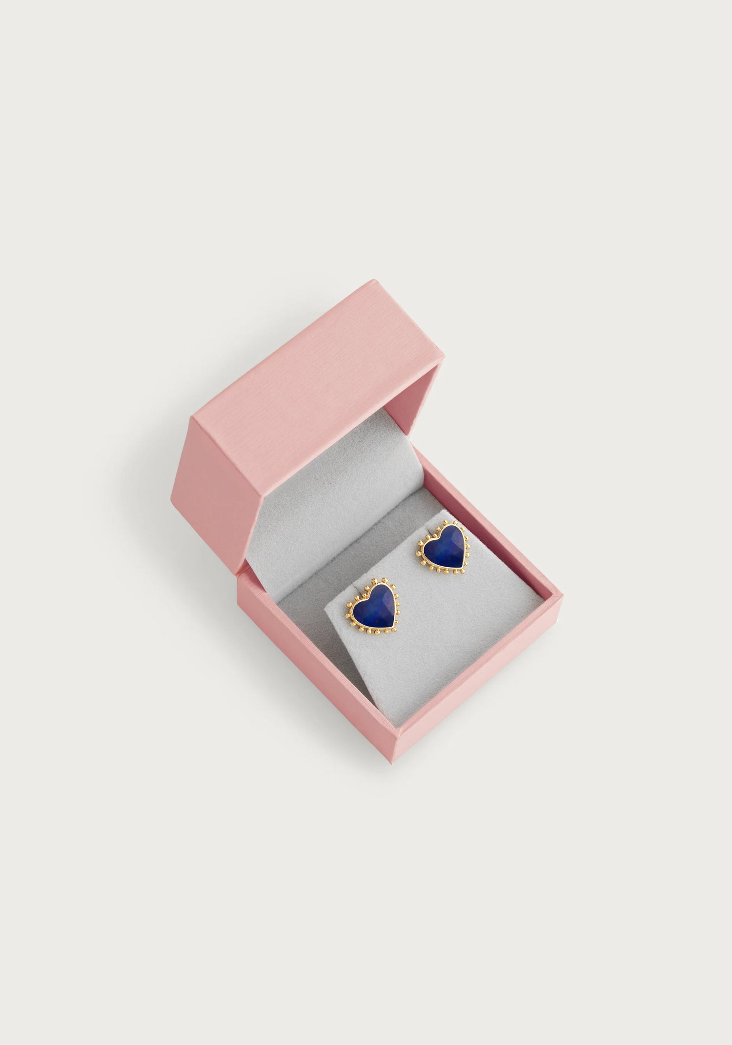 Heart With Stone Stud Earrings - Lapis