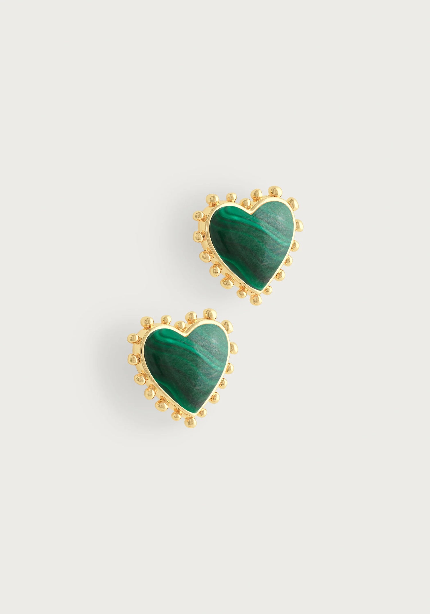 Heart With Stone Stud Earrings - Malachite