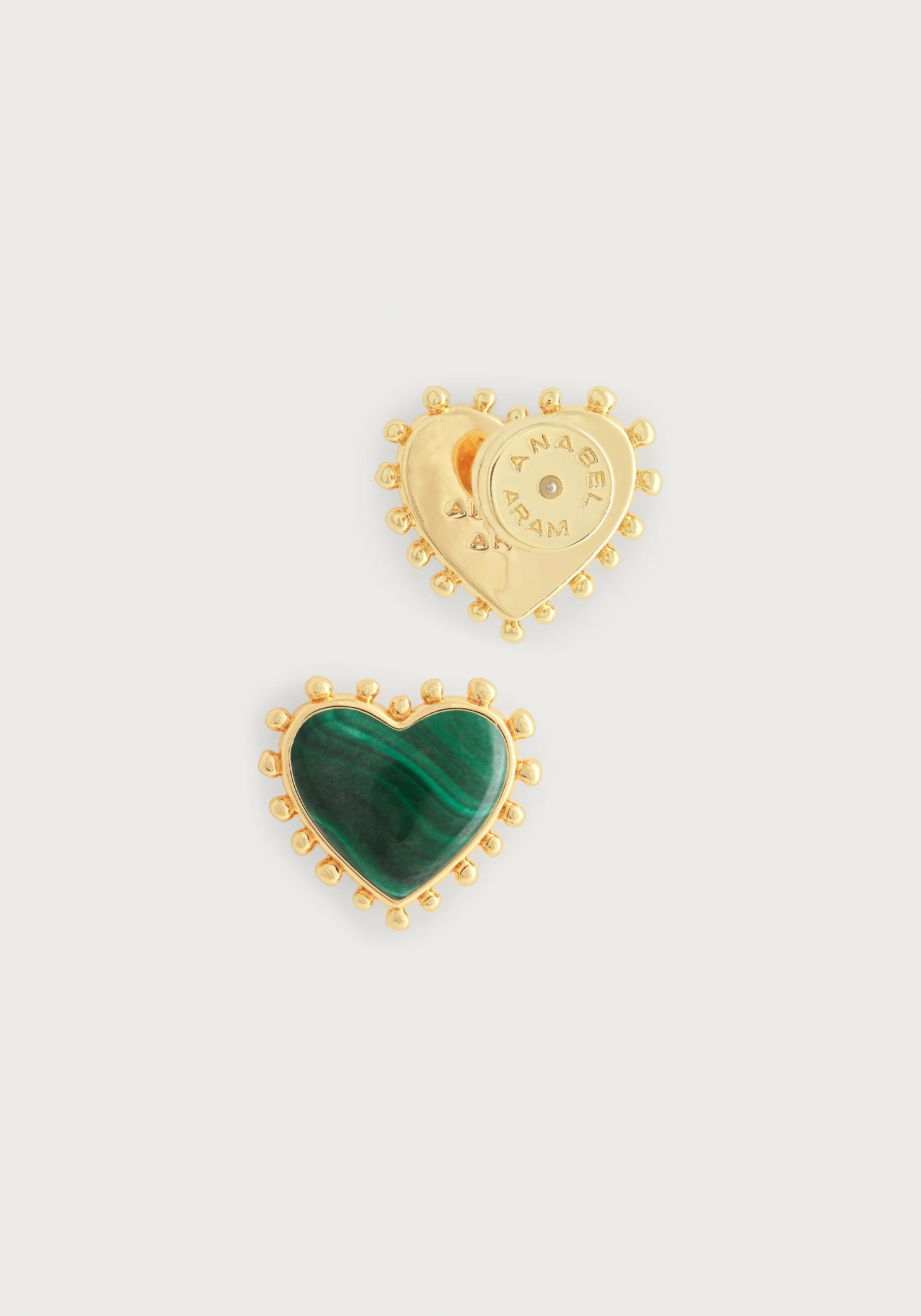 Heart With Stone Stud Earrings - Malachite