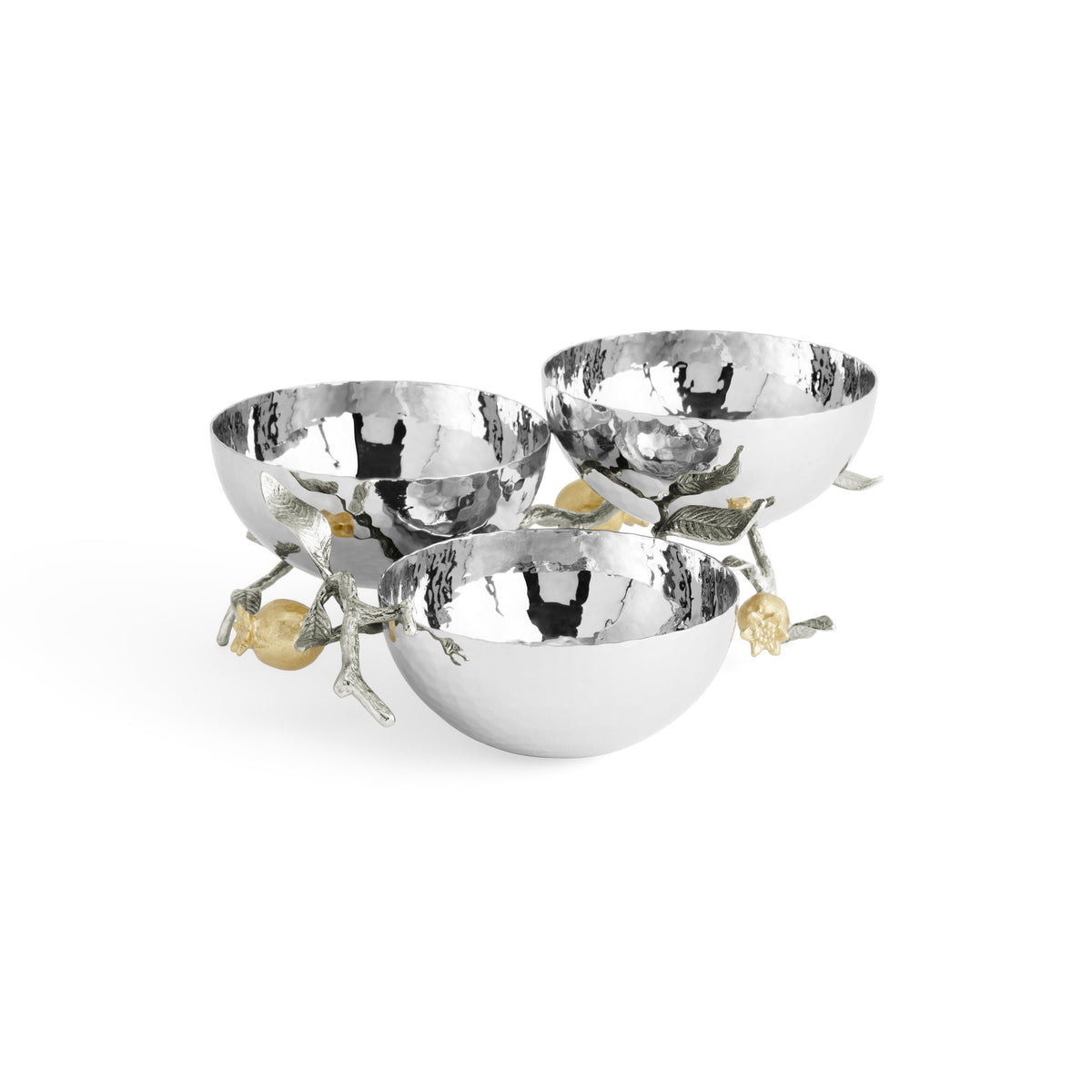 Pomegranate Silver &amp; Gold Triple Bowl