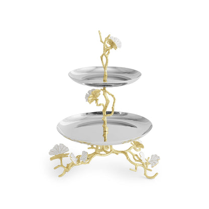 Butterfly Ginkgo Gold Two Tier Etagere