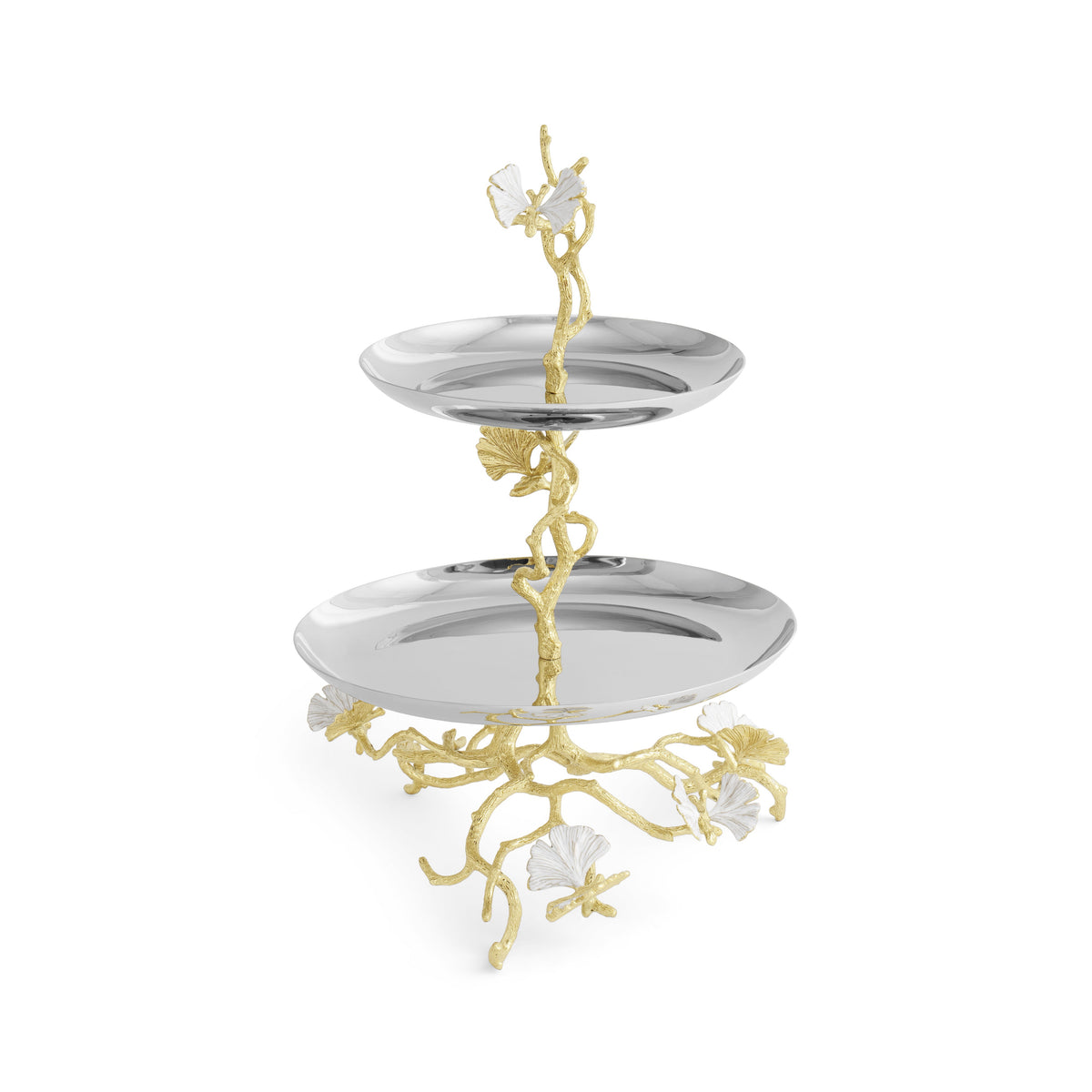 Butterfly Ginkgo Gold Two Tier Etagere