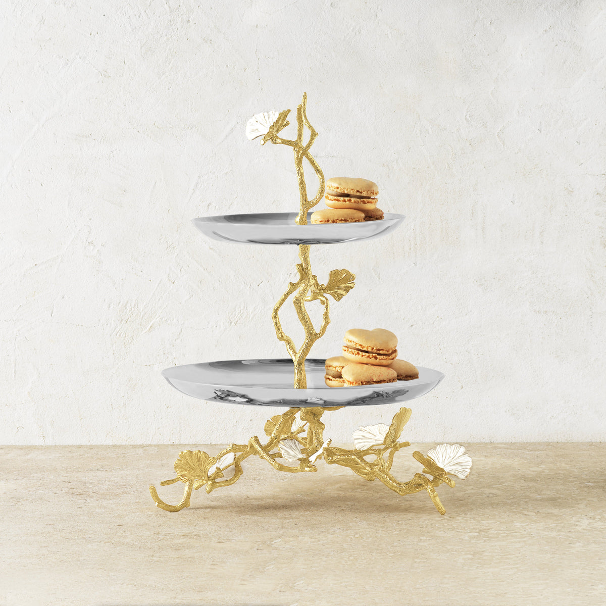 Butterfly Ginkgo Gold Two Tier Etagere