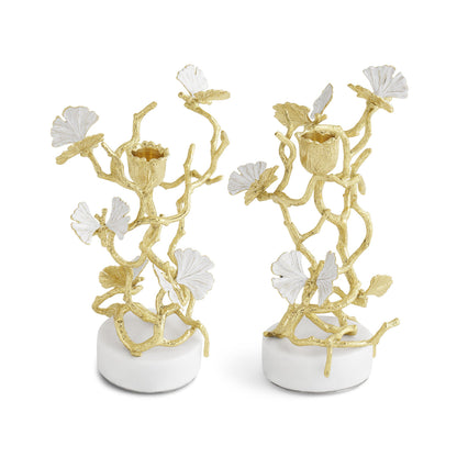 Butterfly Ginkgo Gold Candleholders S/2