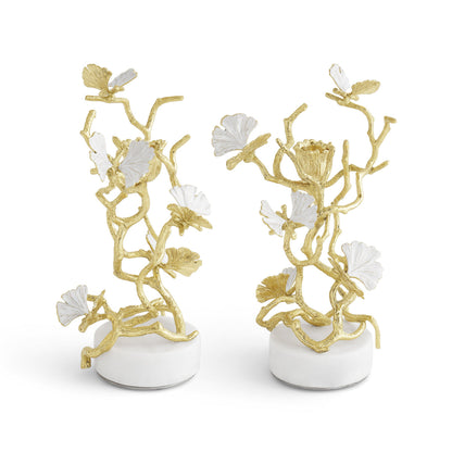 Butterfly Ginkgo Gold Candleholders S/2