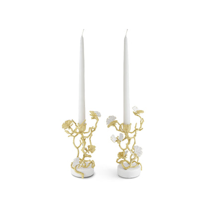 Butterfly Ginkgo Gold Candleholders S/2