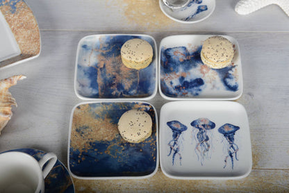 Square Jellyfish Dessert Plate Set Of 4