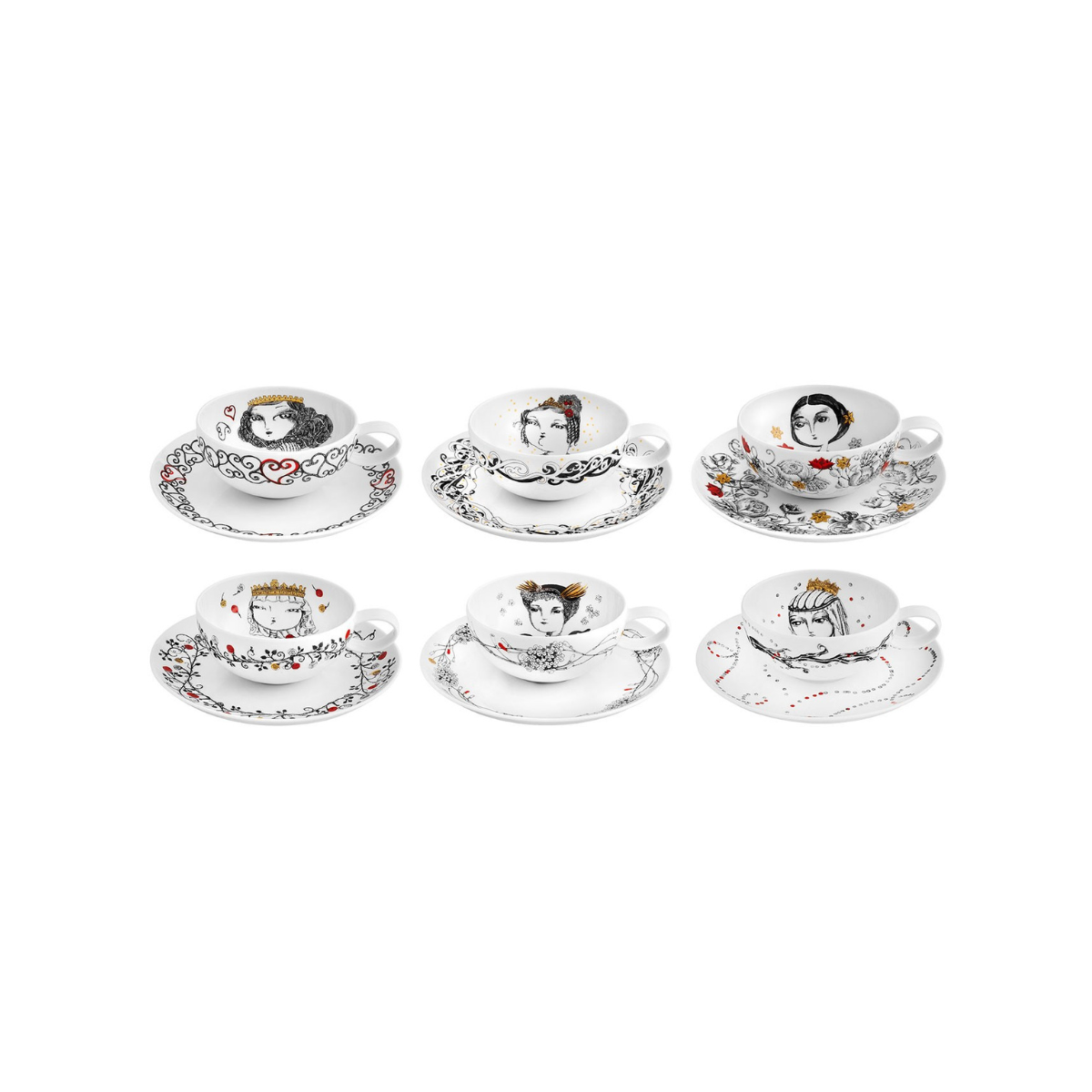 RAINHAS DE PORTUGAL SET 6 TEA CUPS WITH SAUCERS