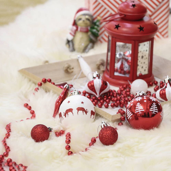 Endearing Prominent Red and White 70 Piece Christmas Ornament Set