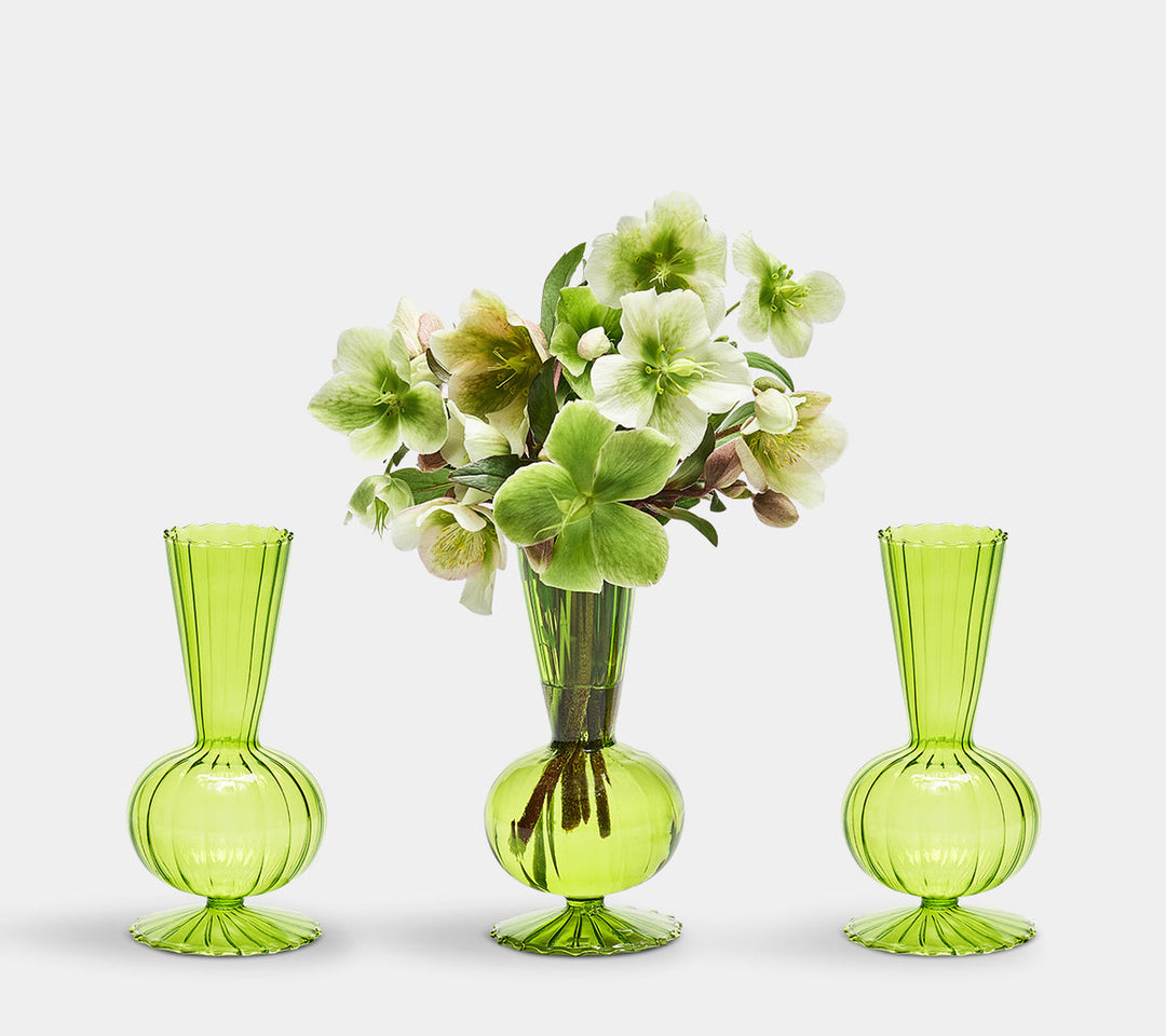Tess Bud Vase in Green, Set of 3 in a Box