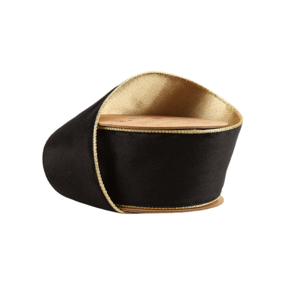 2 1/2&quot; Reversible Classic Velvet Wired Ribbon | Black/Gold | 10 Yard Roll