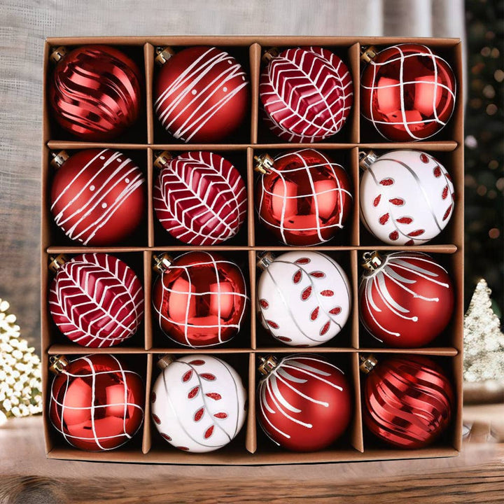 Festive Red and White Colors 16 Piece Christmas Ornaments Set