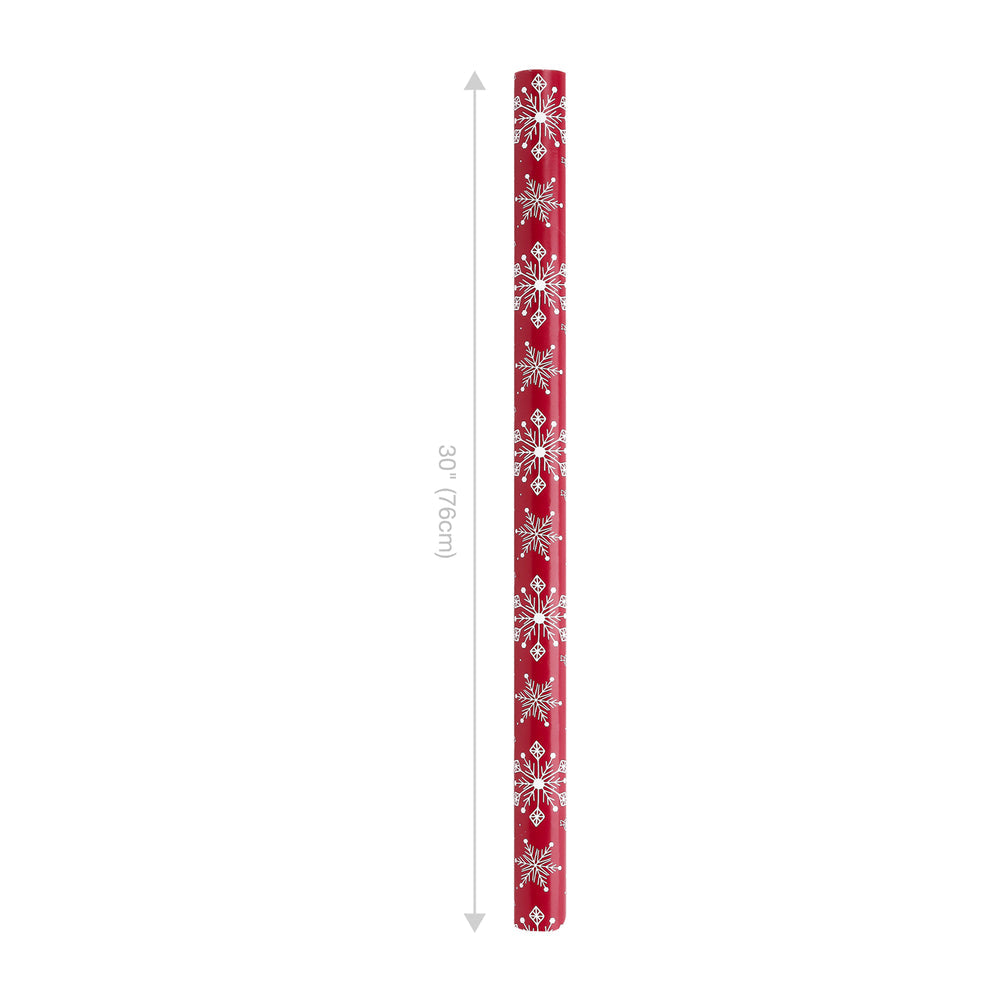 30&quot; x 10’ Holiday Reversible Wrapping Paper | Assorted Snowflake on Red/Multi Candy Cane