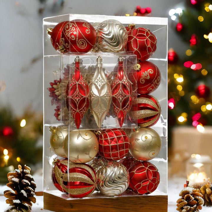 Red and Gold Glitter Luxury Shatterproof Christmas Ornament 40 Piece Set