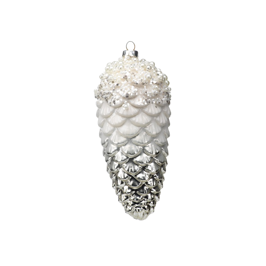 White and Silver Pinecone Ornament