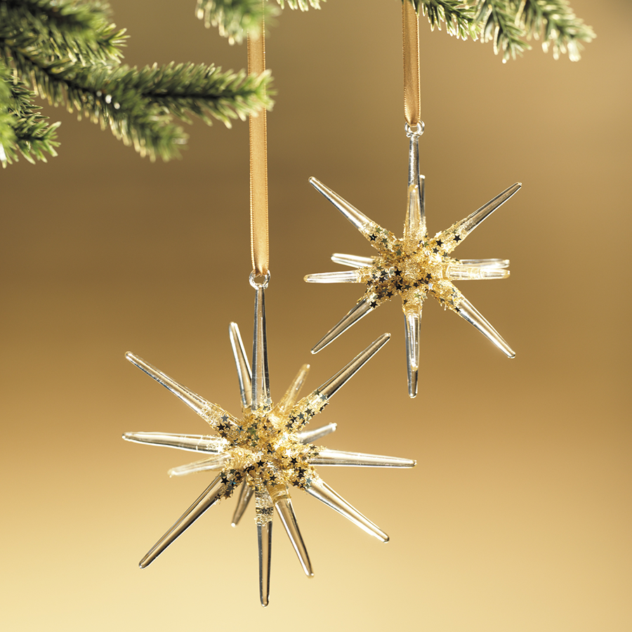 Glass 3D Snowflake Ornament - Clear with Gold - Large