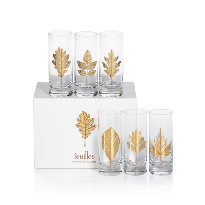 Set of 6 Feuilles Shot Glasses with Gift Box