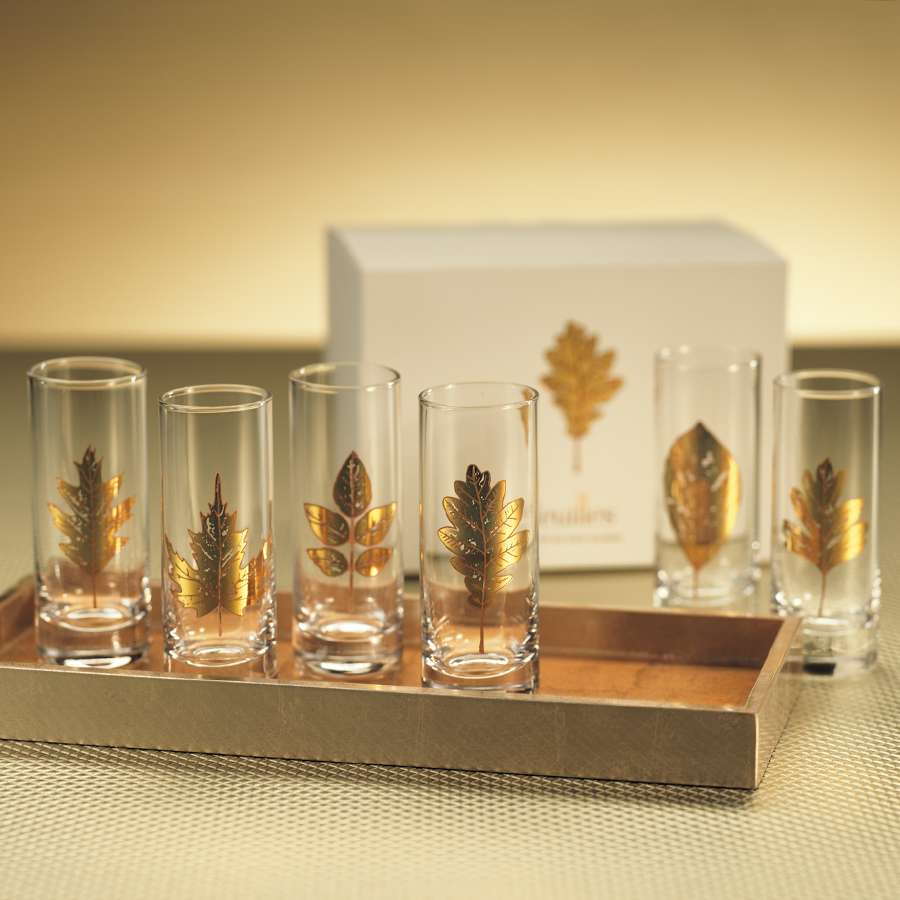 Set of 6 Feuilles Shot Glasses with Gift Box