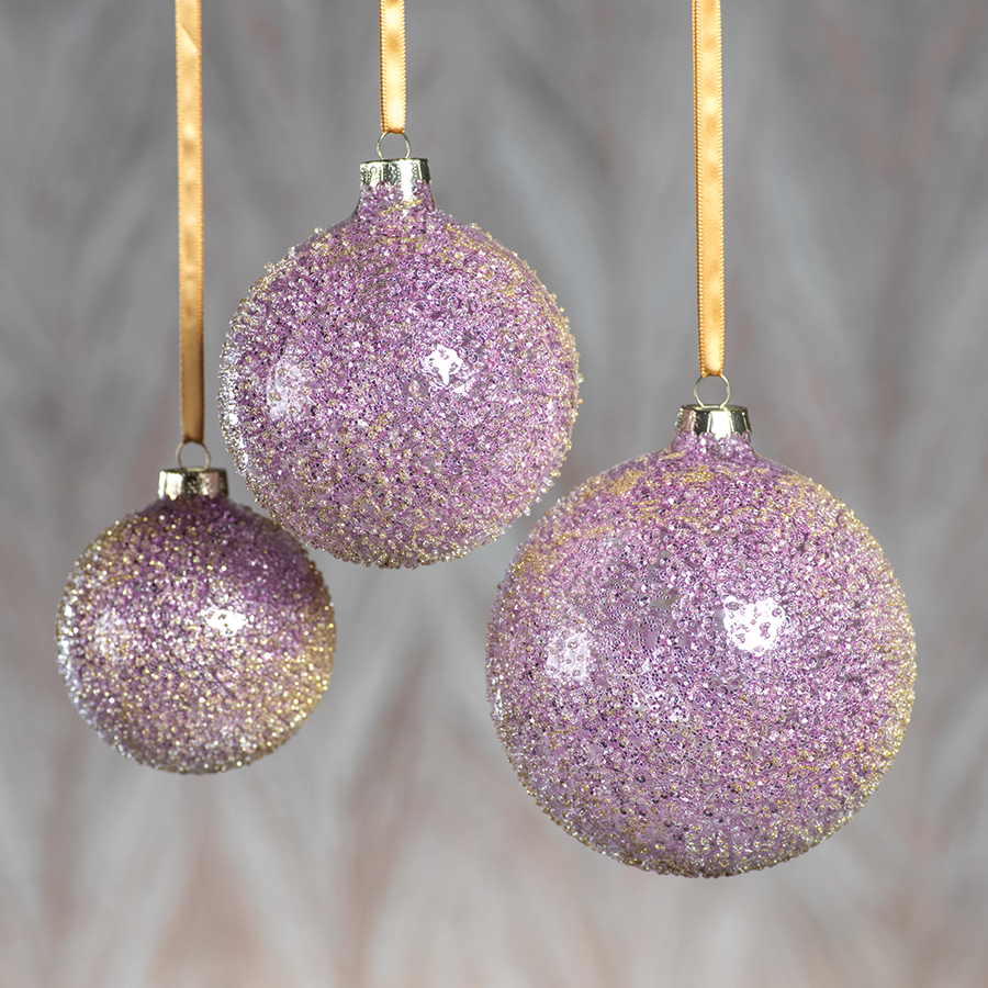 Pink Beaded Ball Ornament - Medium