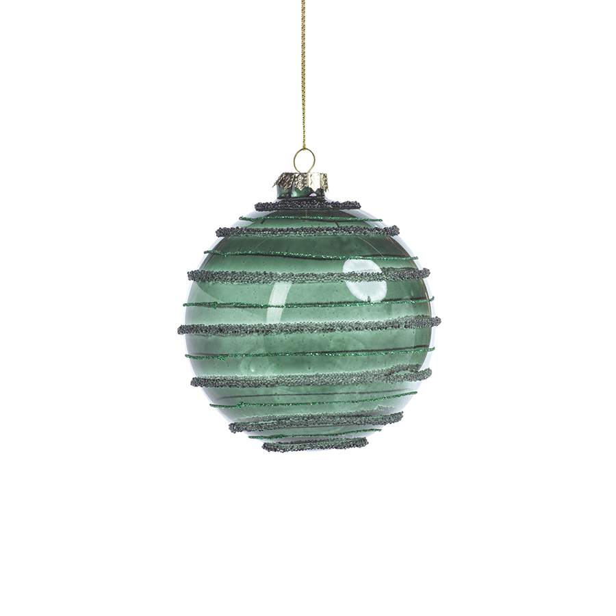 Green Striped Beaded Ornament - Medium