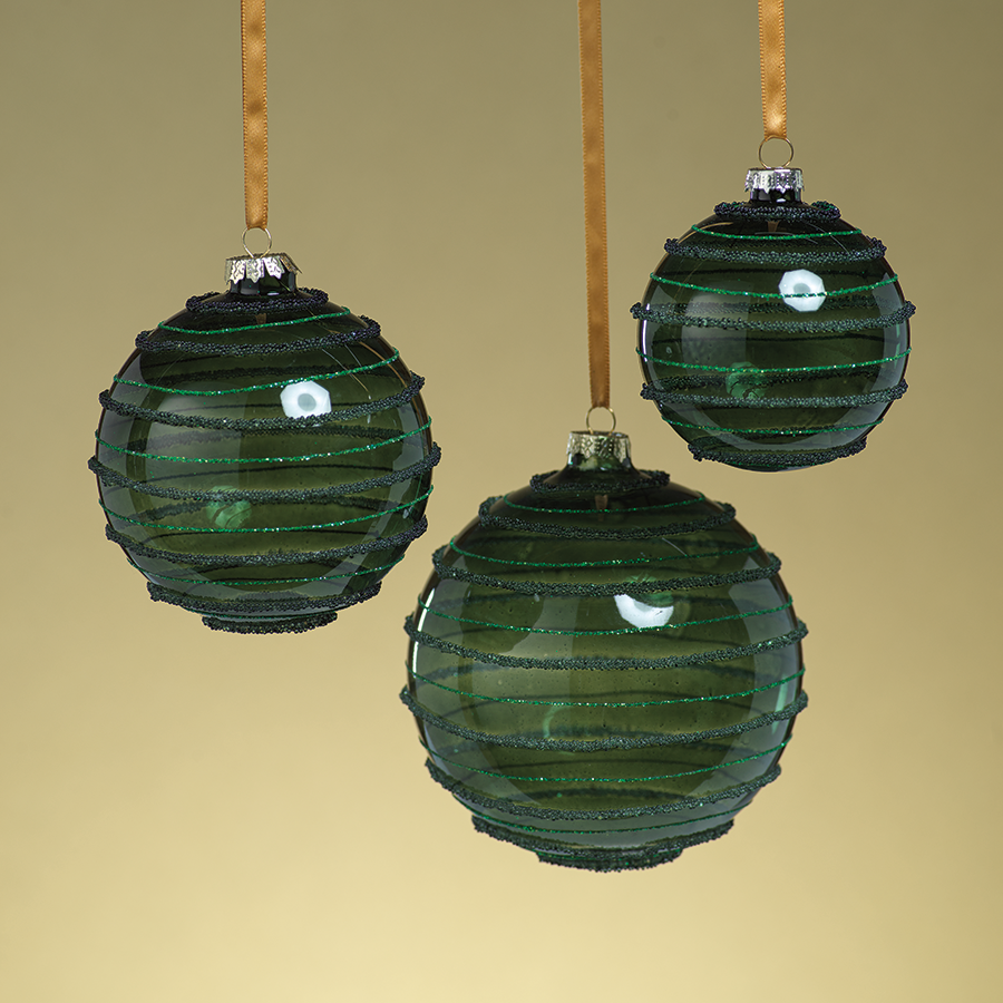 Green Striped Beaded Ornament - Medium