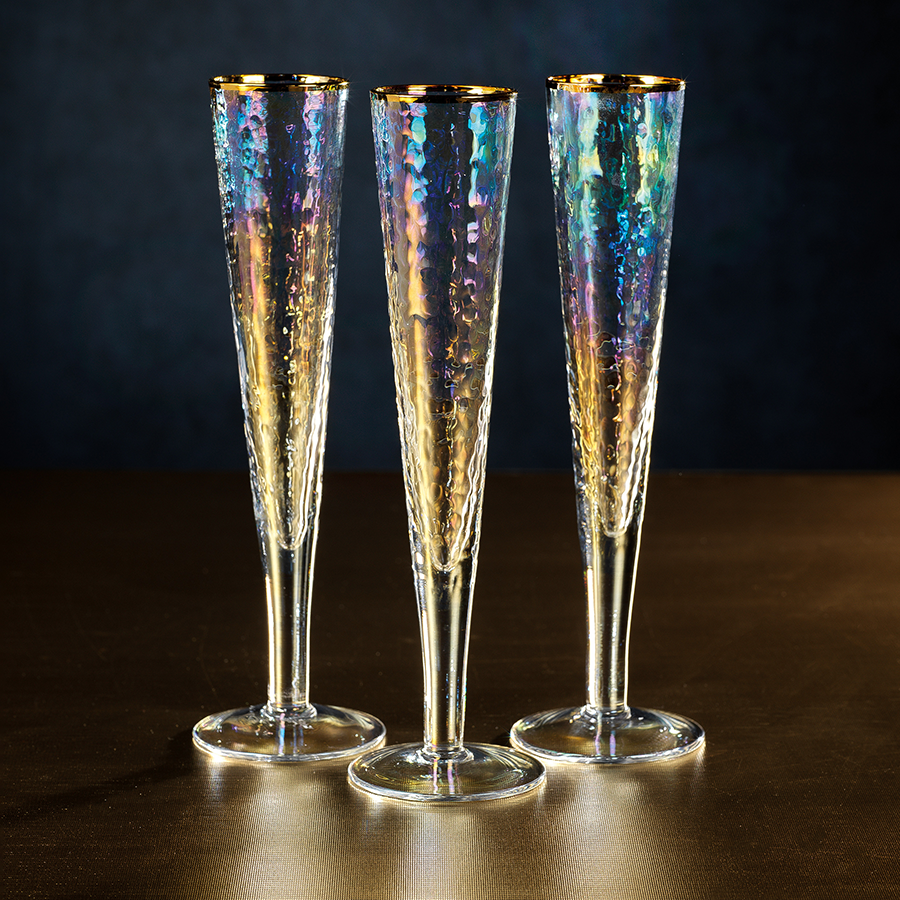 Aperitivo Slim Champagne Flute - Luster with Gold Rim Set Of 4