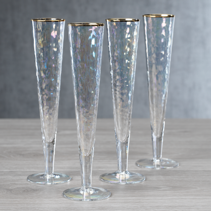 Aperitivo Slim Champagne Flute - Luster with Gold Rim Set Of 4