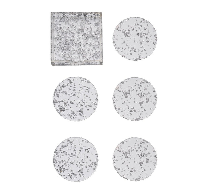 Stardust Drink Coasters in Clear & Silver, Set of 6 in a Caddy