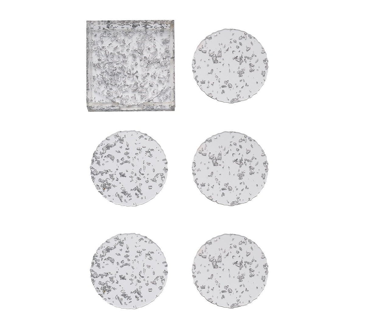 Stardust Drink Coasters in Clear &amp; Silver, Set of 6 in a Caddy