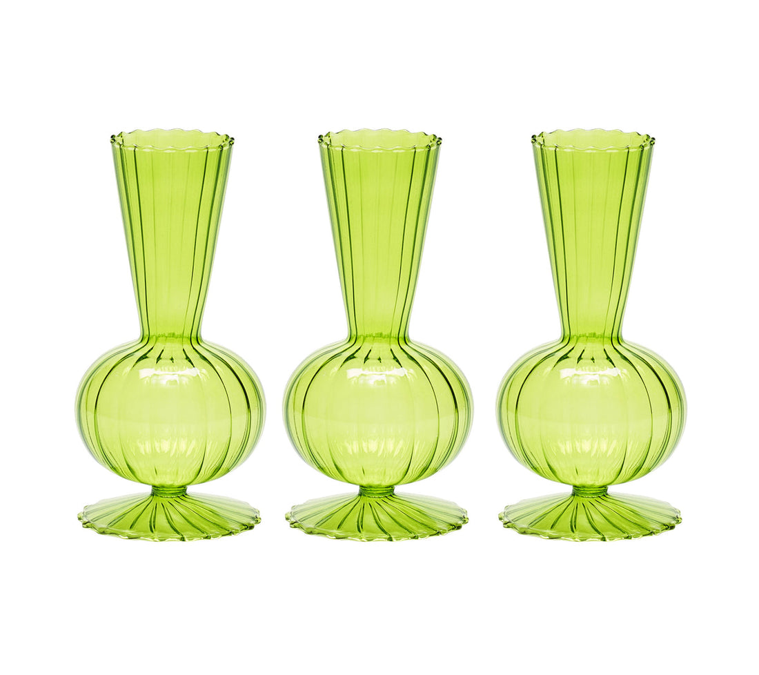 Tess Bud Vase in Green, Set of 3 in a Box