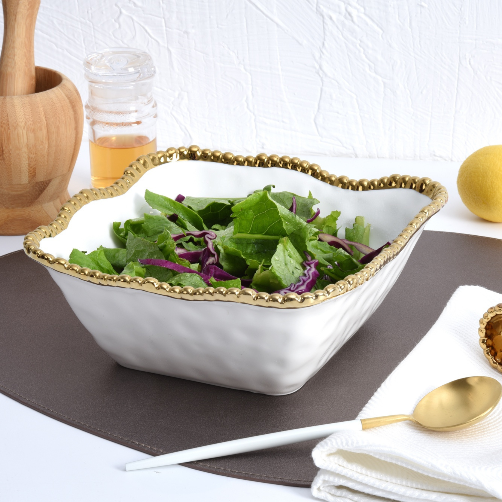 Medium Square Salad Bowl Gold