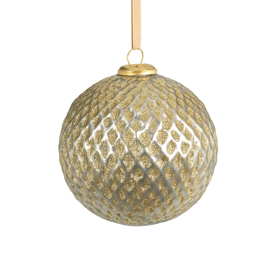 Beehive Glass Ornament - Silver with Gold Glitter - Large